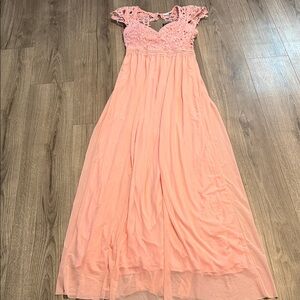Pink Crochet Lace Maxi Dress
